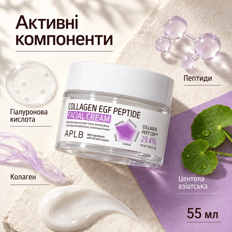 Крем для упругости и восстановления кожи с коллагеном, EGF и пептидами APLB Collagen EGF Peptide Facial Cream, 55 мл
