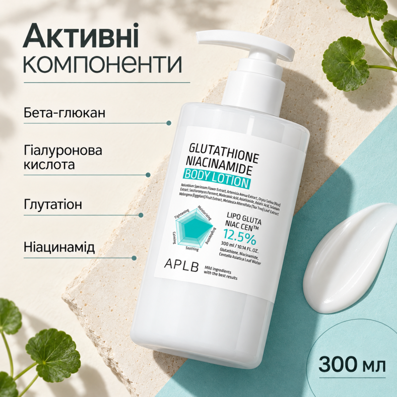 Лосьон для тела для сияния и выравнивания тона кожи с глутатионом и ниацинамидом APLB Glutathione Niacinamide Body Lotion, 300 мл