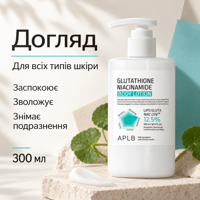 Лосьон для тела для сияния и выравнивания тона кожи с глутатионом и ниацинамидом APLB Glutathione Niacinamide Body Lotion, 300 мл