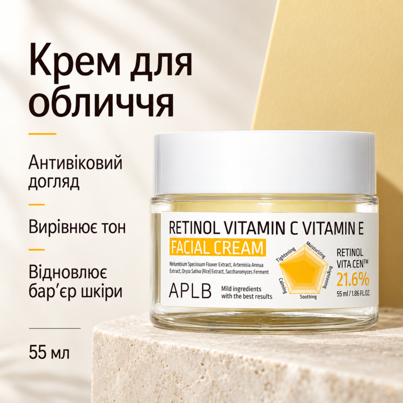 Омолаживающий крем для лица с ретинолом, витаминами C и E APLB Retinol Vitamin C Vitamin E Facial Cream, 55 мл