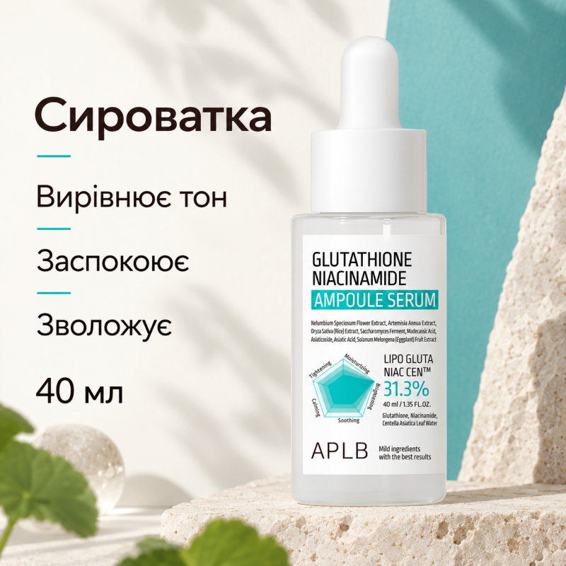 Сыворотка для выравнивания тона кожи с глутатионом и ниацинамидом APLB Glutathione Niacinamide Ampoule Serum, 40 мл