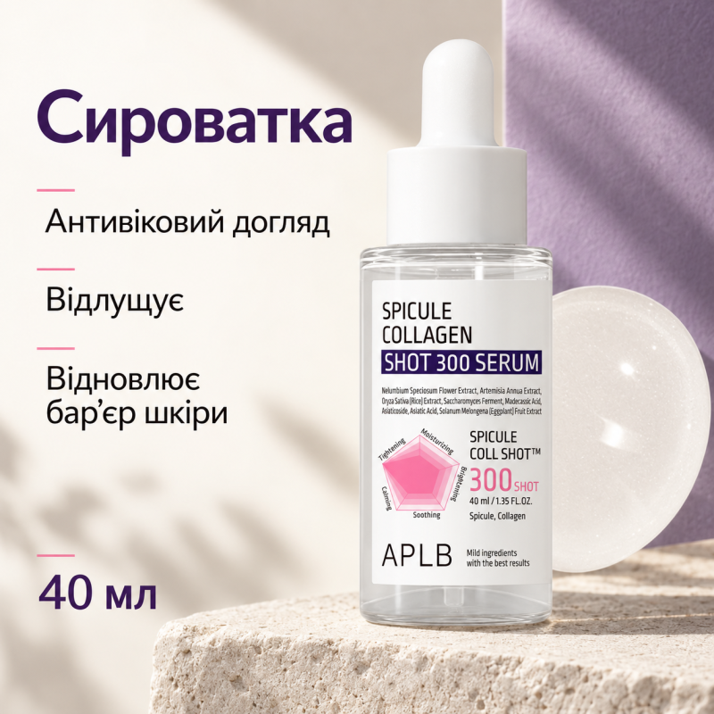 Сироватка для зміцнення шкіри зі спікулами та колагеном APLB Spicule Collagen Shot 300 Serum, 40 мл