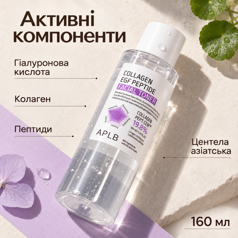 Тонер для пружності та відновлення шкіри з колагеном, EGF та пептидами APLB Collagen EGF Peptide Facial Toner, 160 мл