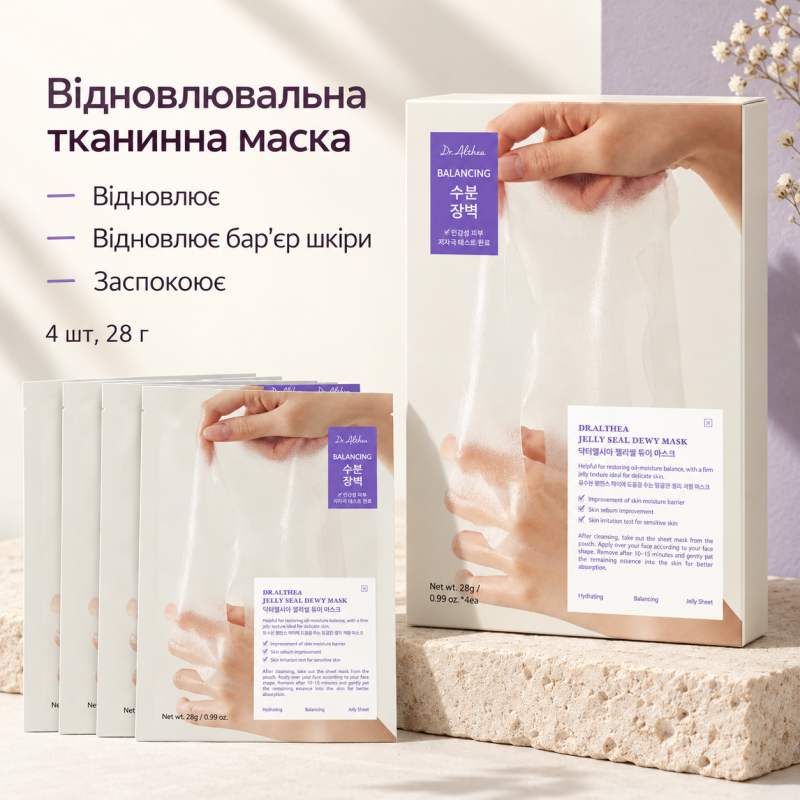 Відновлювальна тканинна маска з гіалуроновою кислотою Dr. Althea Jelly Seal Repair Mask, 4 шт * 28 г