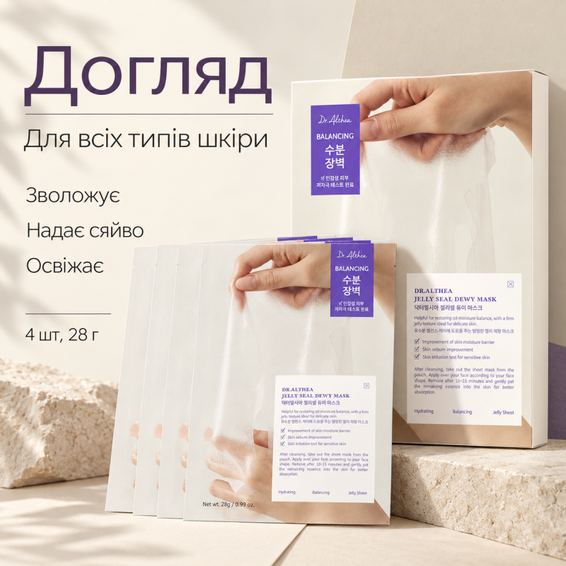 Відновлювальна тканинна маска з гіалуроновою кислотою Dr. Althea Jelly Seal Repair Mask, 4 шт * 28 г