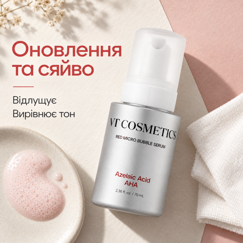Мікробульбашкова сироватка з азелаїновою, гліколевою і саліциловою кислотами VT AZ AHA Red Micro Bubble Serum, 70 мл