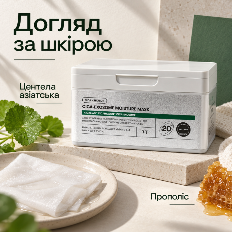 Набор увлажняющих масок с экзосомами центели VT Cica-Exosome Moisture Mask, 20 шт