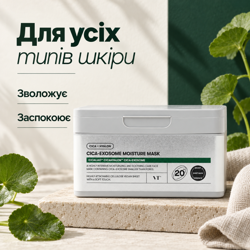 Набор увлажняющих масок с экзосомами центели VT Cica-Exosome Moisture Mask, 20 шт