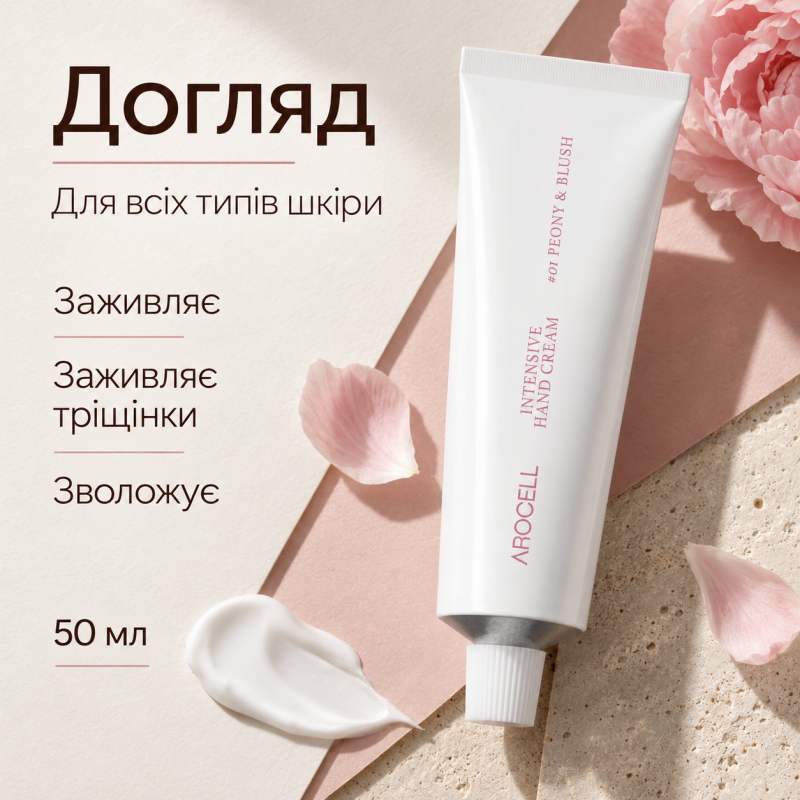 Антивіковий крем для рук з глибоким зволоженням 01 Arocell Intensive Hand Cream 01 Peony&Blush, 50 мл