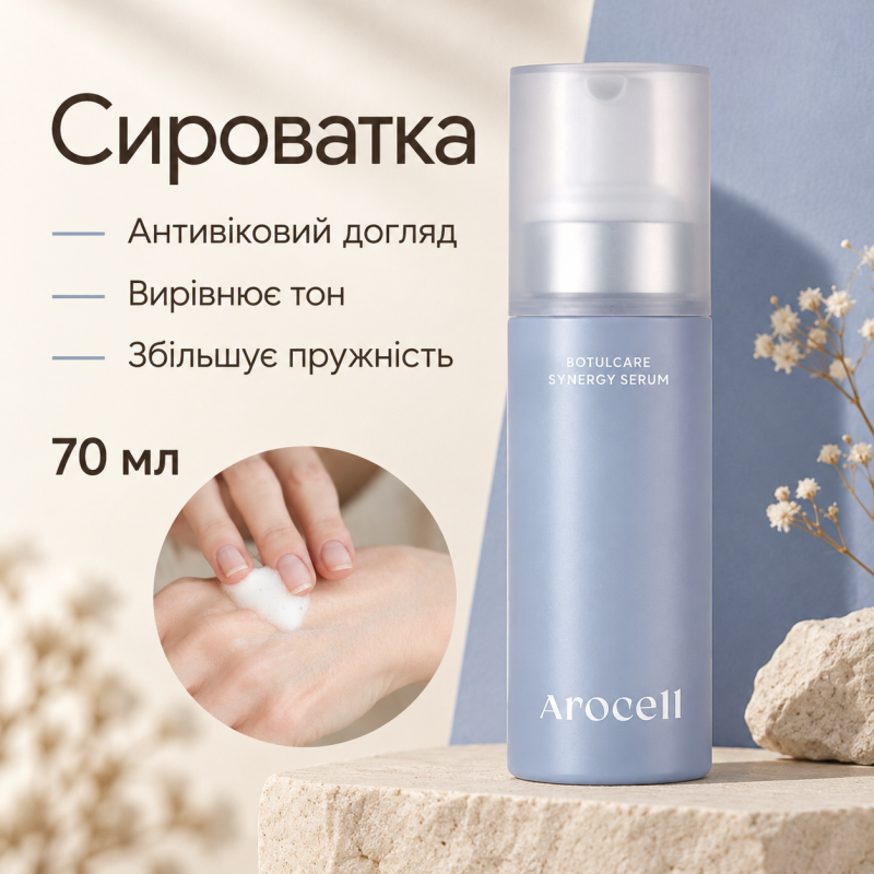 Бульбашкова сироватка з ботулінічним поліпептидом, колагеном та екзосомами Arocell Botulcare Synergy Serum, 70 мл