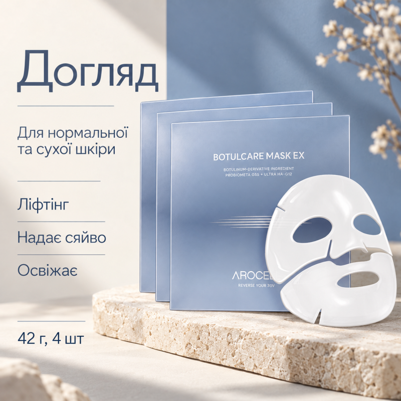 Гідрогелева маска з ботулінічним поліпептидом та колагеном Arocell Botulcare Mask EX, 42 г * 4 шт