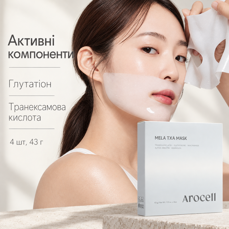Гідрогелева маска з транексамовою кислотою, глутатіоном та арбутином Arocell Mela TXA Mask, 4 шт * 43 г