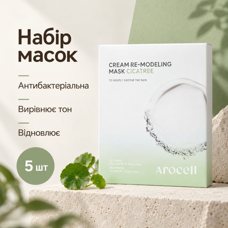 Заспокійлива альгінатна маска з центелою та чайним деревом Arocell Cream Remodeling Mask Cicatree, 5 шт