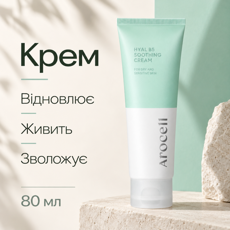 Заспокійливий крем з 5% пантенолу для чутливої шкіри AROCELL Hyal B5 Soothing Cream, 80 мл