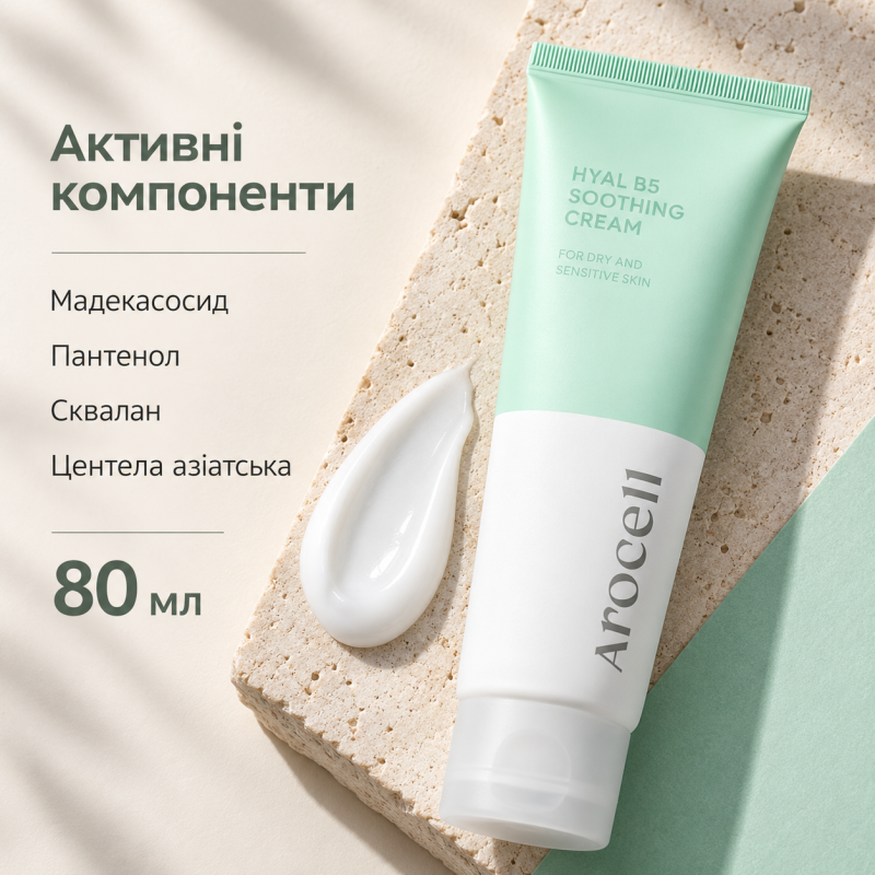 Заспокійливий крем з 5% пантенолу для чутливої шкіри AROCELL Hyal B5 Soothing Cream, 80 мл
