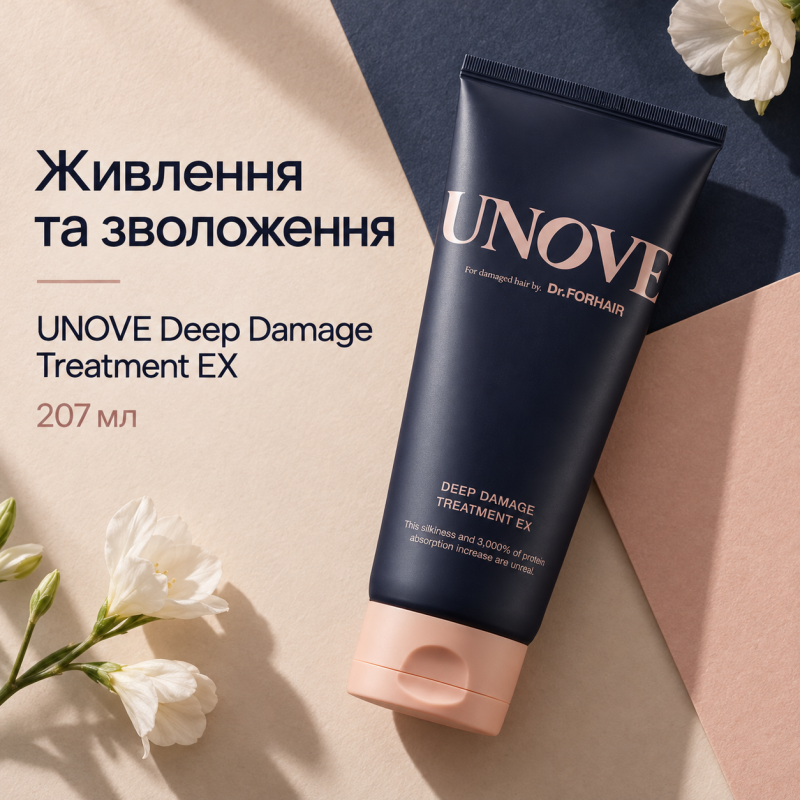 Протеїнова маска для пошкодженого волосся UNOVE Deep Damage Treatment EX, 207мл