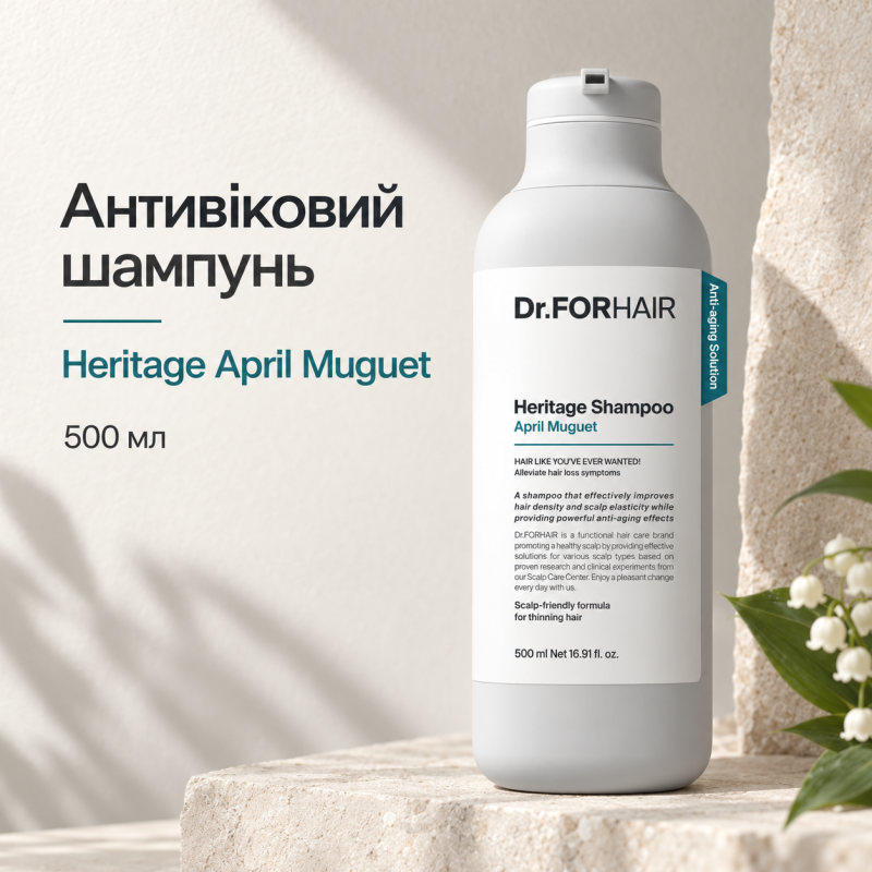 Антивіковий шампунь для ослабленої шкіри голови та тонкого волосся Dr.FORHAIR Heritage Shampoo April Muguet, 500 мл