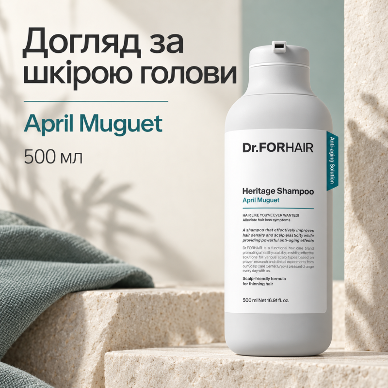 Антивіковий шампунь для ослабленої шкіри голови та тонкого волосся Dr.FORHAIR Heritage Shampoo April Muguet, 500 мл