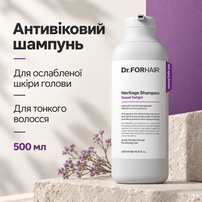 Антивіковий шампунь для ослабленої шкіри голови та тонкого волосся Dr.FORHAIR Heritage Shampoo Sweet Delight, 500 мл