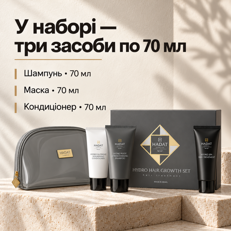 Набір косметики для догляду за волоссям Hadat Hydro Hair Growth Set 3×70 мл