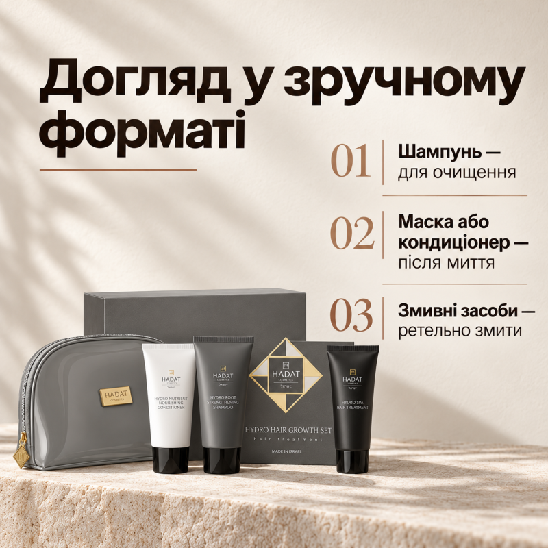 Набір косметики для догляду за волоссям Hadat Hydro Hair Growth Set 3×70 мл
