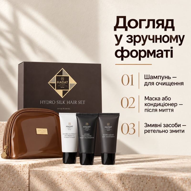 Набір косметики для волосся Hadat Hydro Silk Hair Set (3×70 мл)