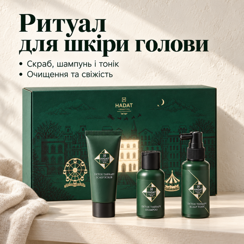 Набір для догляду за шкірою голови Hadat Cosmetics Detox Therapy Ritual Set (скраб 50 г + шампунь 50 мл + тонік 60 мл)