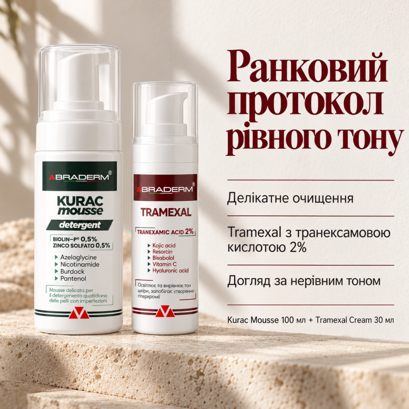 Набір Braderm Ранковий протокол: Kurac Mousse 100 мл + Tramexal Cream 30 мл