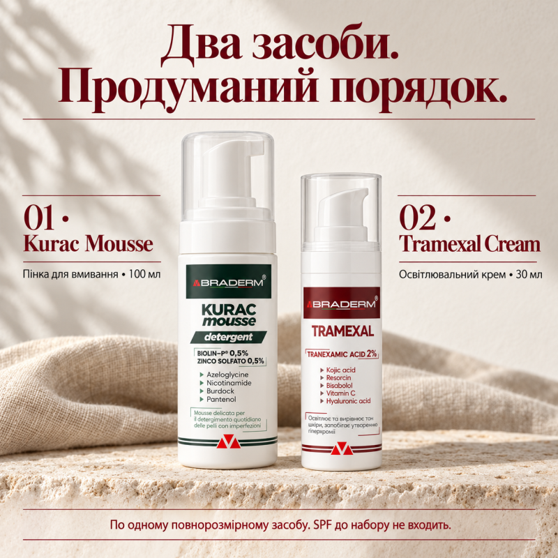 Набір Braderm Ранковий протокол: Kurac Mousse 100 мл + Tramexal Cream 30 мл