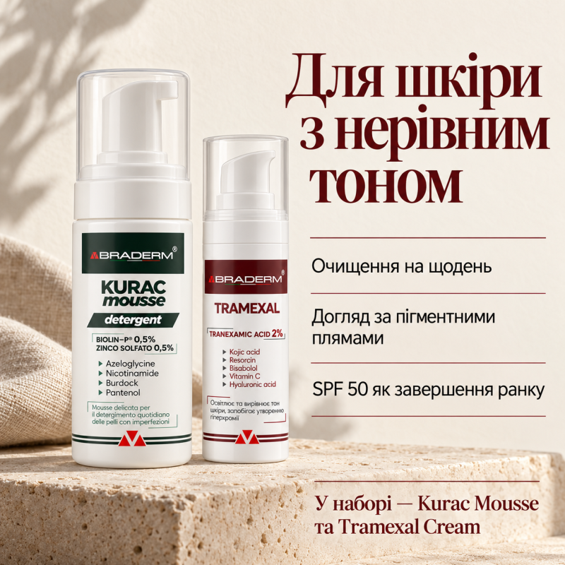 Набір Braderm Ранковий протокол: Kurac Mousse 100 мл + Tramexal Cream 30 мл