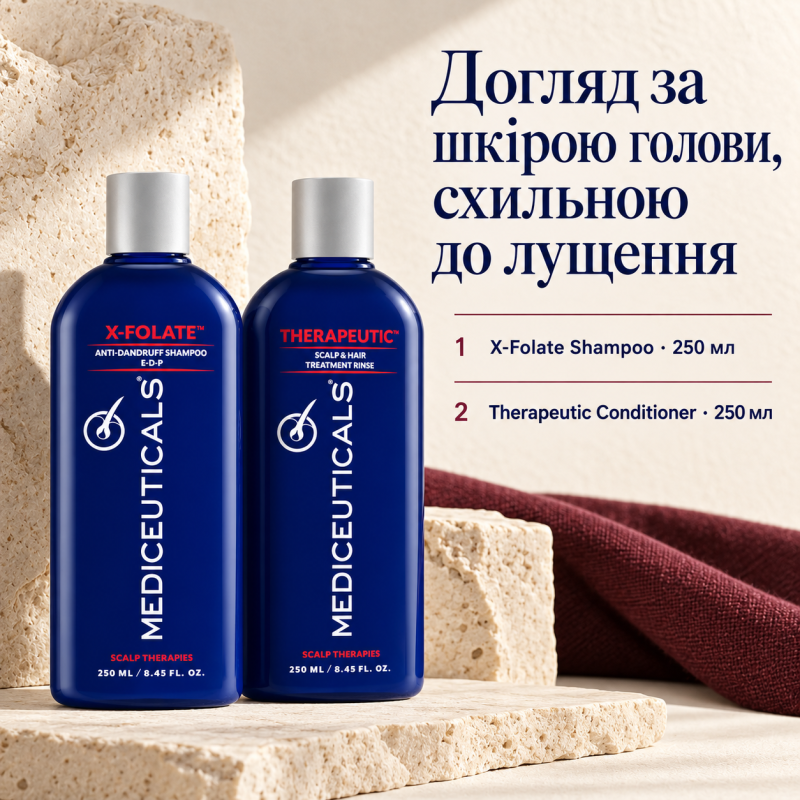 Набір Mediceuticals для шкіри голови: шампунь X-Folate 250 мл та кондиціонер Therapeutic 250 мл