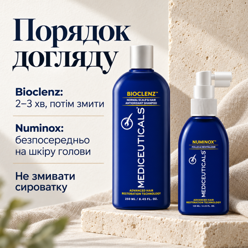 Набір Mediceuticals для чоловіків: Шампунь Bioclenz 250 мл та Сироватка Numinox 125 мл