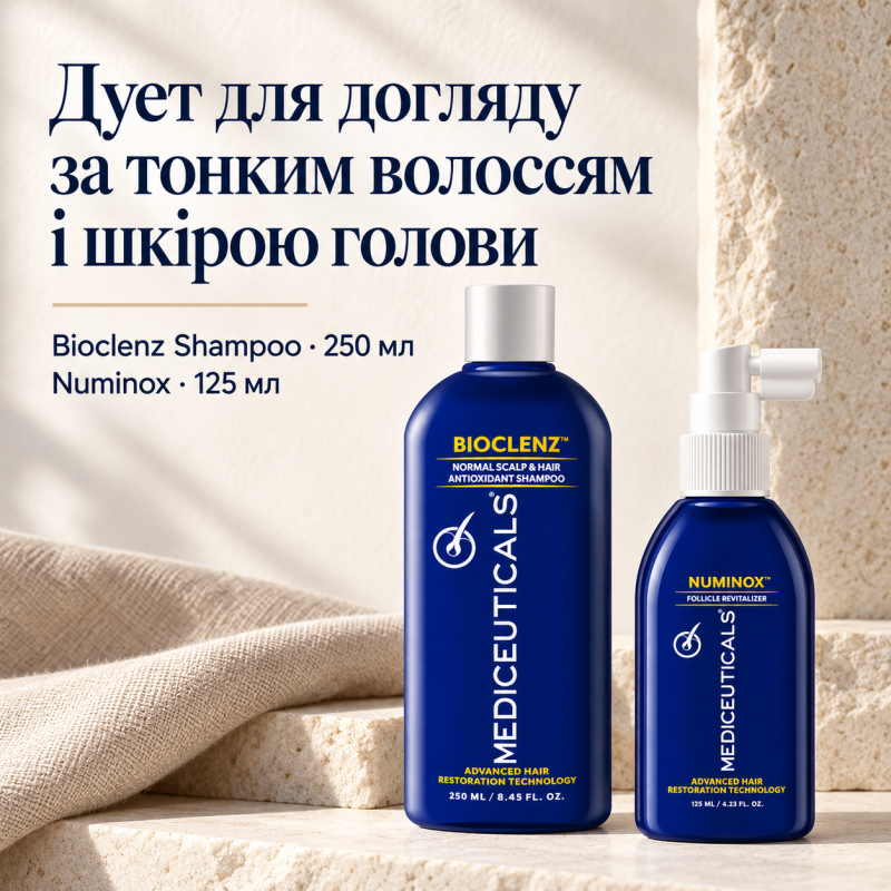Набір Mediceuticals для чоловіків: Шампунь Bioclenz 250 мл та Сироватка Numinox 125 мл