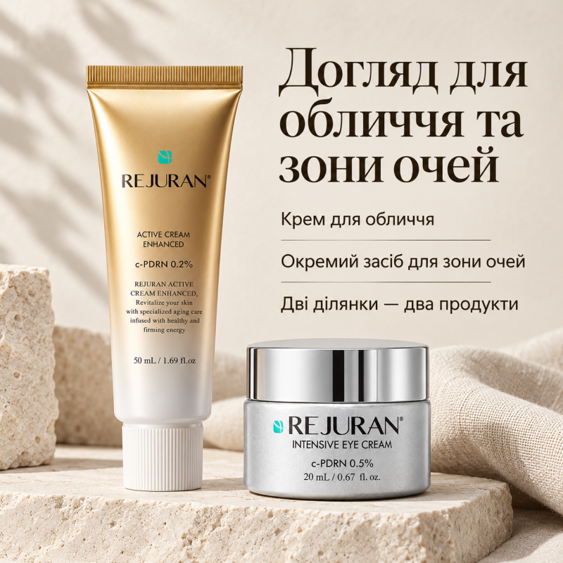 Набір Rejuran: Відновлюючий активний крем Rejuran Healer Turnover Active Cream 50 мл та Крем для шкіри навколо очей Rejuran Intensive Eye Cream 20 мл