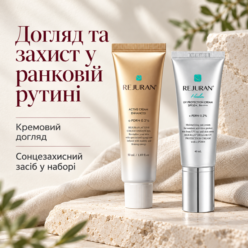 Набір Rejuran Healer: Відновлюючий активний крем Turnover Active Cream 50 мл та Сонцезахисний крем UV Protection Cream 40 мл