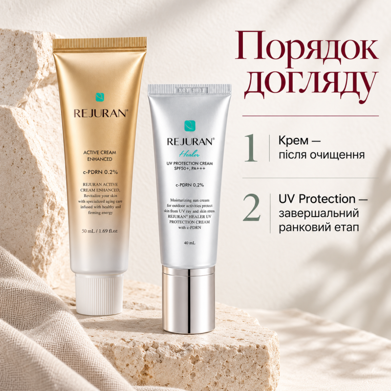 Набір Rejuran Healer: Відновлюючий активний крем Turnover Active Cream 50 мл та Сонцезахисний крем UV Protection Cream 40 мл