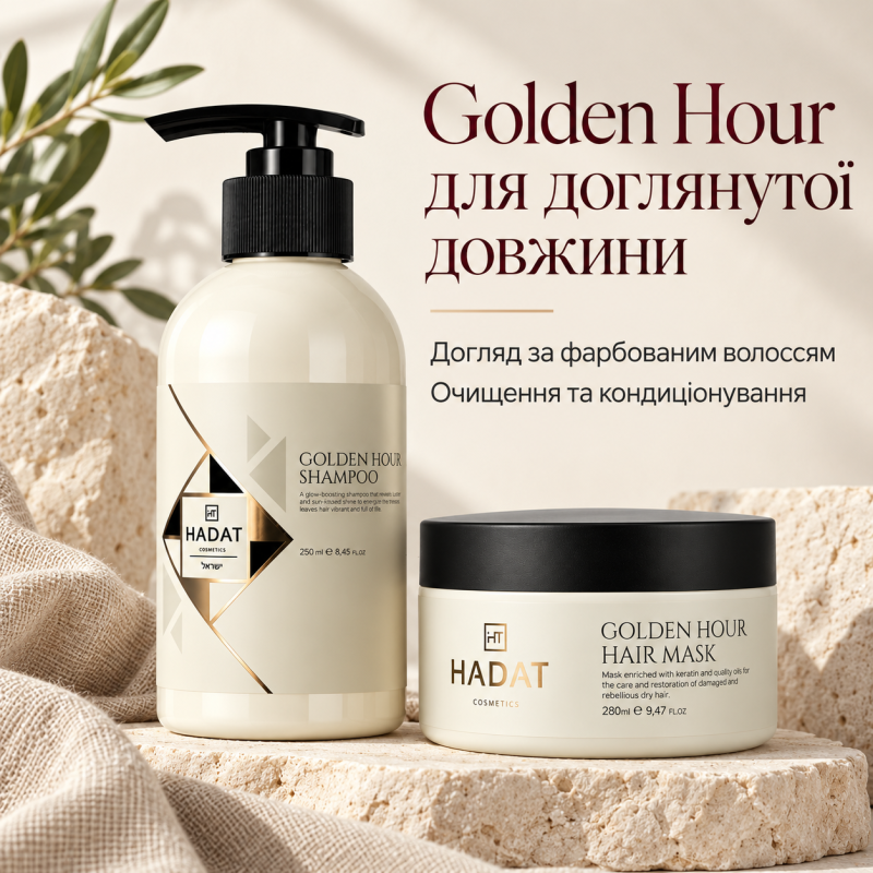 Набір Hadat Golden Hour: шампунь 250 мл та інтенсивна маска 280 мл