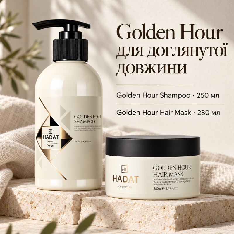 Набір Hadat Golden Hour: шампунь 250 мл та інтенсивна маска 280 мл