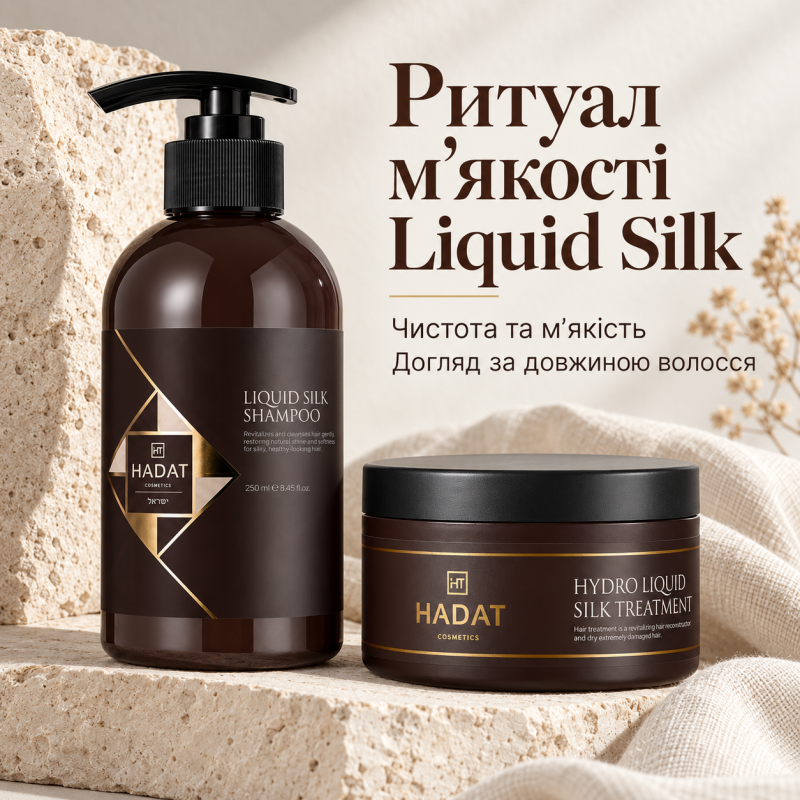 Набір для догляду за волоссям Hadat Cosmetics Рідкий шовк: шампунь Hadat Liquid Silk Shampoo 250 мл та маска Hadat Hydro Liquid Silk Treatment 300 мл