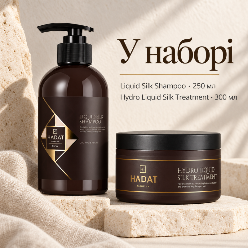 Набір для догляду за волоссям Hadat Cosmetics Рідкий шовк: шампунь Hadat Liquid Silk Shampoo 250 мл та маска Hadat Hydro Liquid Silk Treatment 300 мл