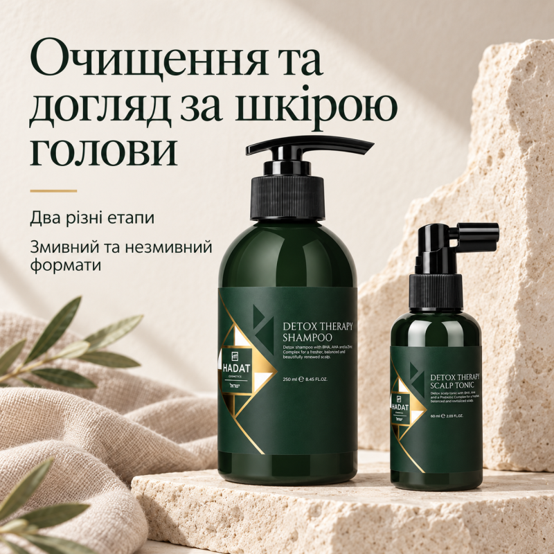Набір для догляду за шкірою голови Hadat Detox: шампунь Detox Therapy Shampoo 250 мл та незмивний тонік Detox Therapy Scalp Tonic 60 мл