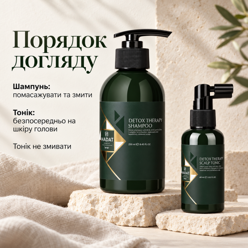 Набір для догляду за шкірою голови Hadat Detox: шампунь Detox Therapy Shampoo 250 мл та незмивний тонік Detox Therapy Scalp Tonic 60 мл