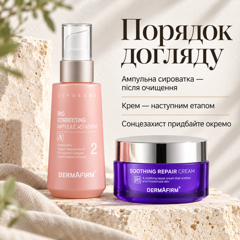 Набір DERMAFIRM Bio Correcting Ampoule Astasome A4 50 мл та Soothing Repair Cream 50 мл