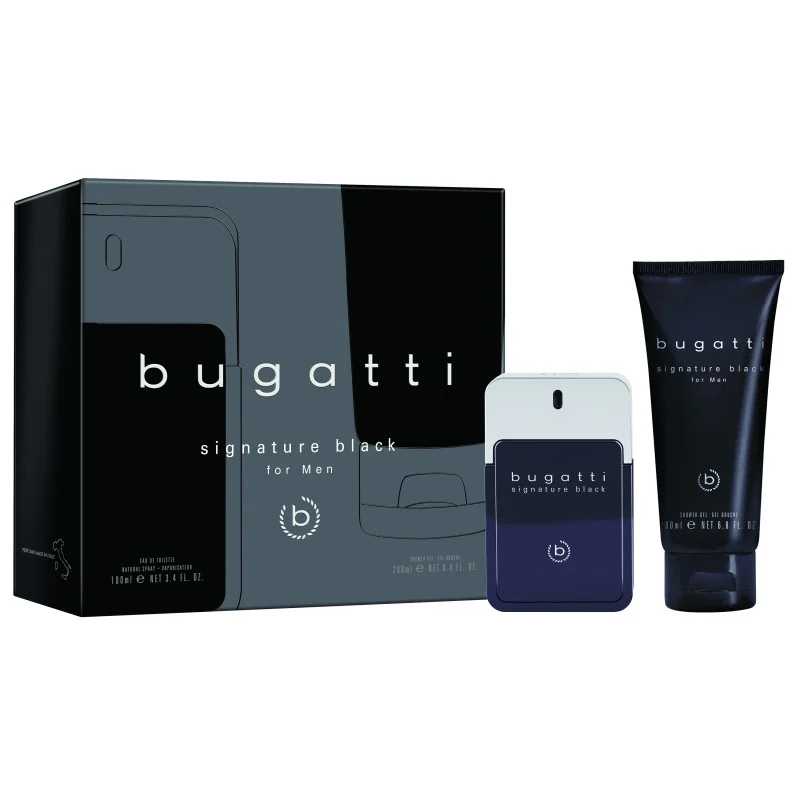 Bugatti Парфюмерный набор (Туалетная вода мужская Signature Black 100 мл + мужской гель для душа 200 мл)